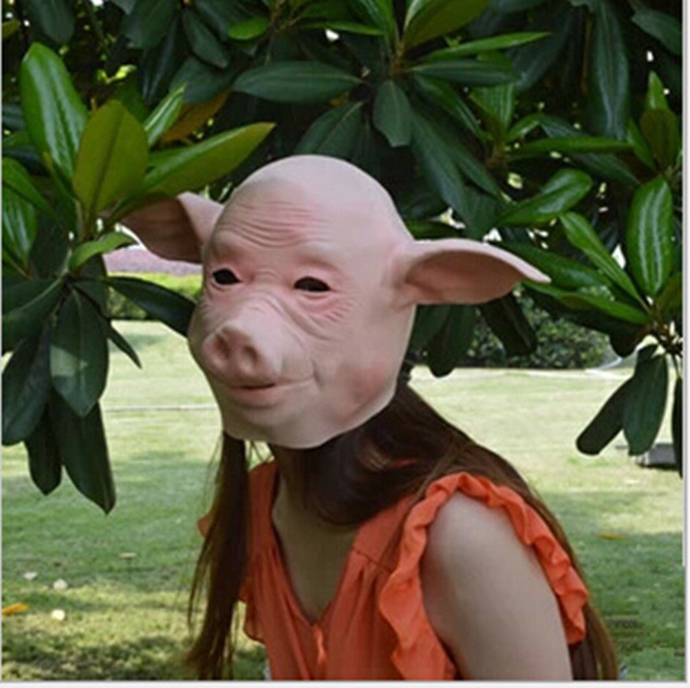 Pig Head Mask Rubber Latex Animal Costume Full head Mask Halloween ...