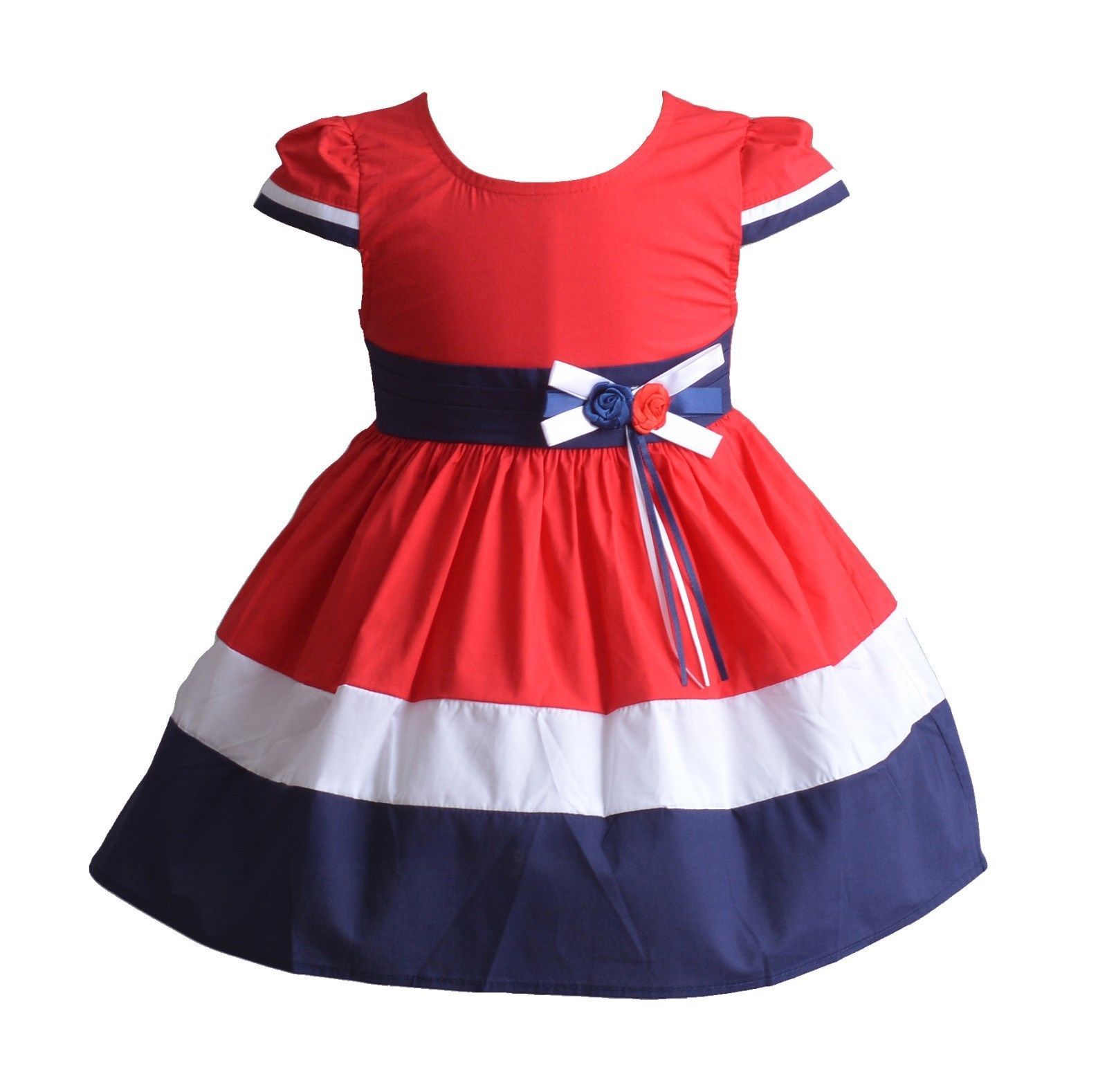 Girls Flower Cotton Summer Party Dress Blue Red 4 5 6 7 8 Years 