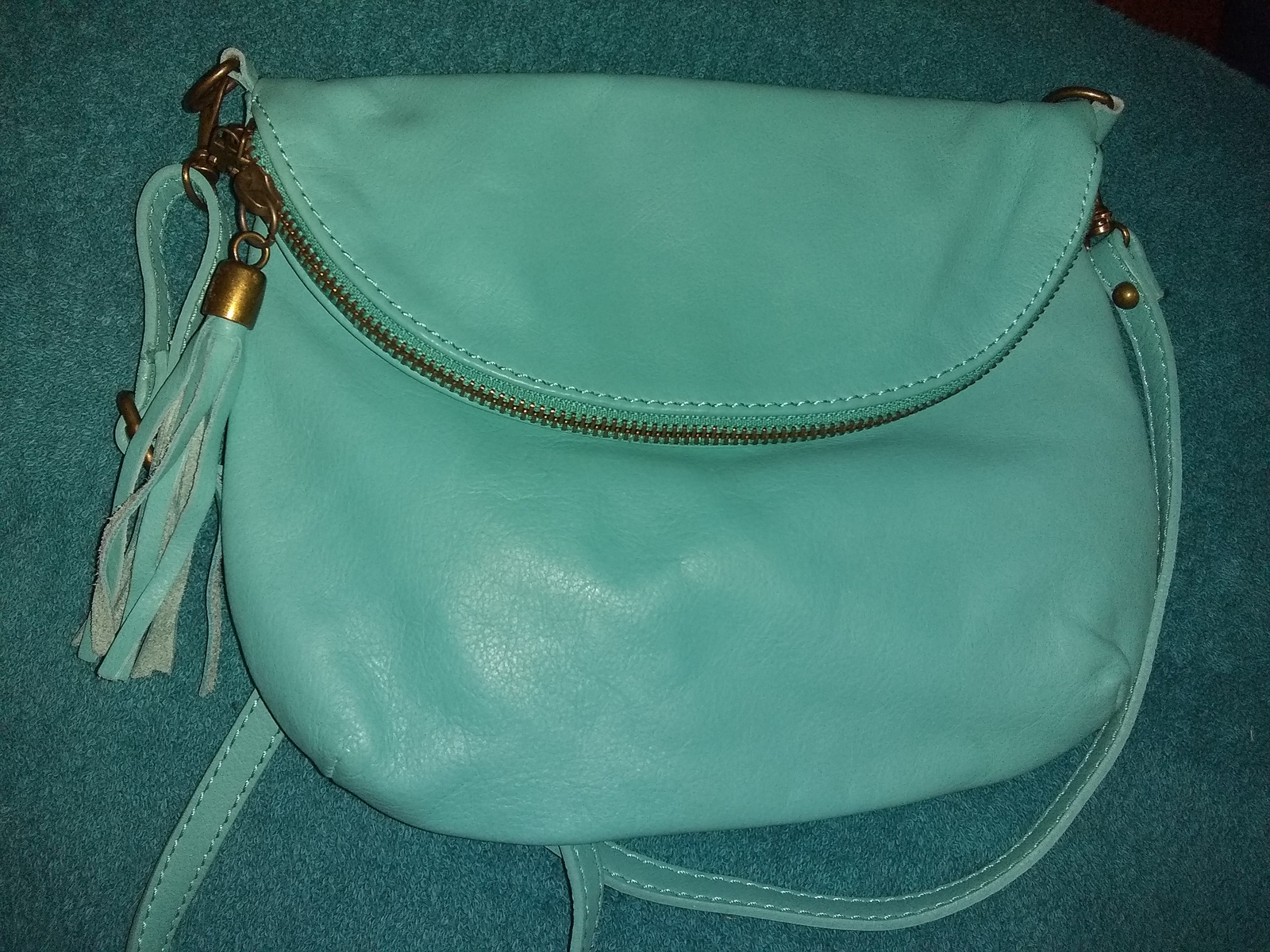 Vera Pelle Italy soft aqua teal leather crossbody bag small purse