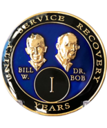 Founders AA Medallion Blue Bill &amp; Bob Tri-Plate Sobriety Chip Year 1 - 6... - $14.99