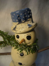 Vaillancourt Folk Art Wind Blown Snowman w/ Stick Arms & Blue Winter Hat Signed  image 5