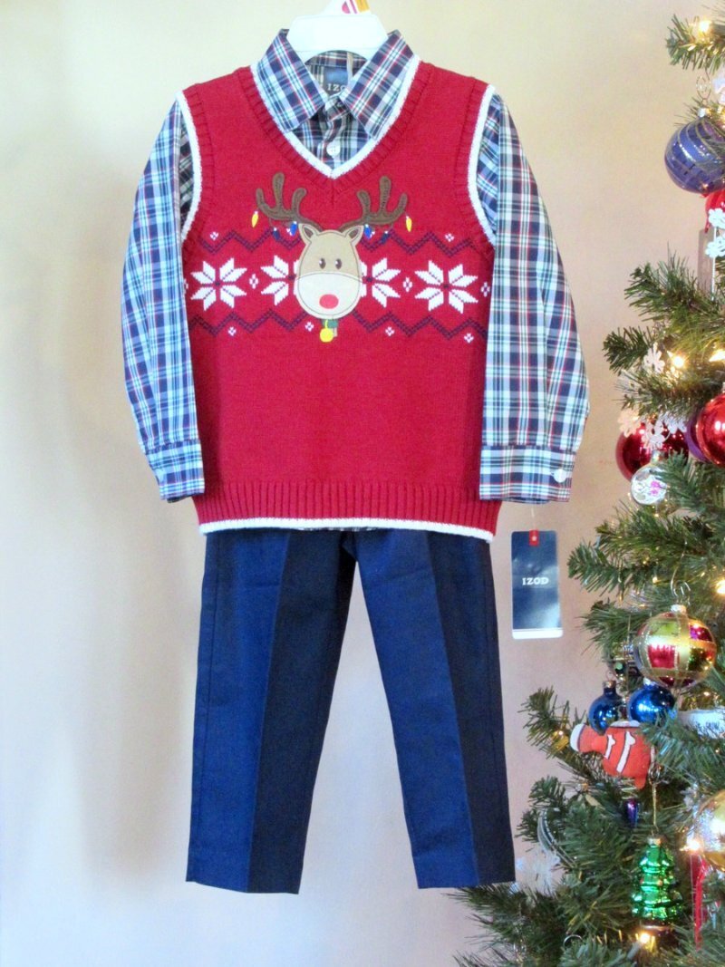 Toddler Boys Christmas Outfit Reindeer Sweater Shirt Pants Set Izod 2T 3T 4T NWT