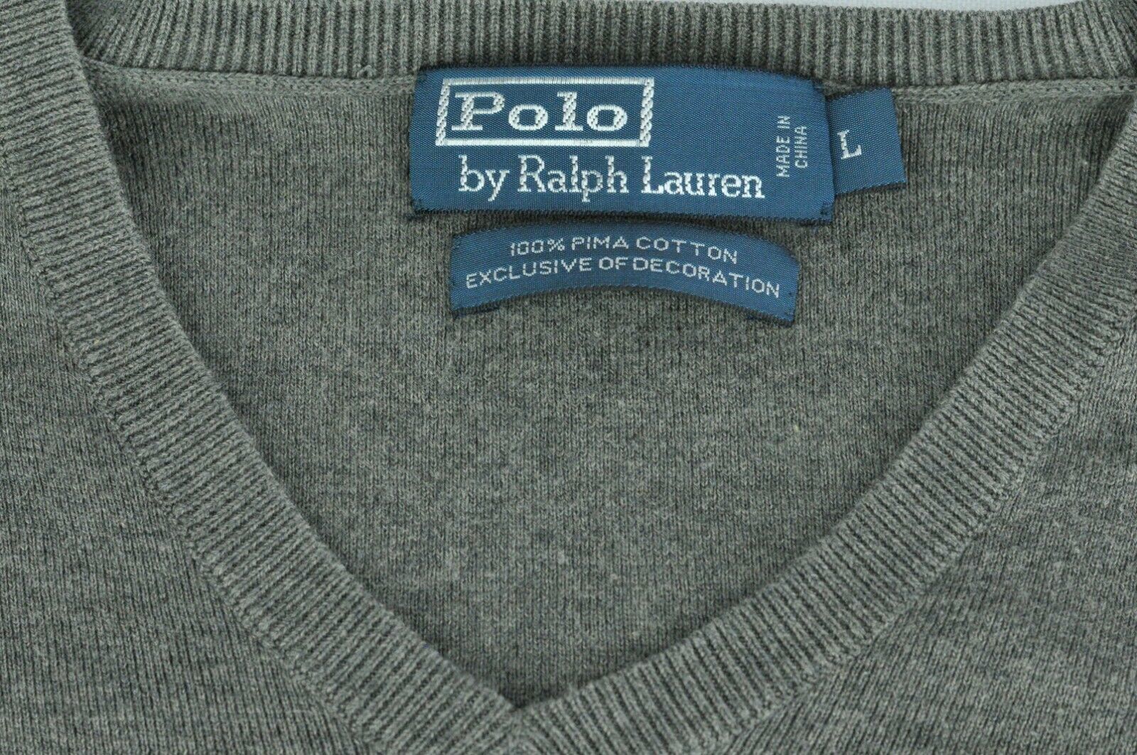 POLO Ralph Lauren Men's Gray V Neck Cotton Sweater L Large - Sweaters