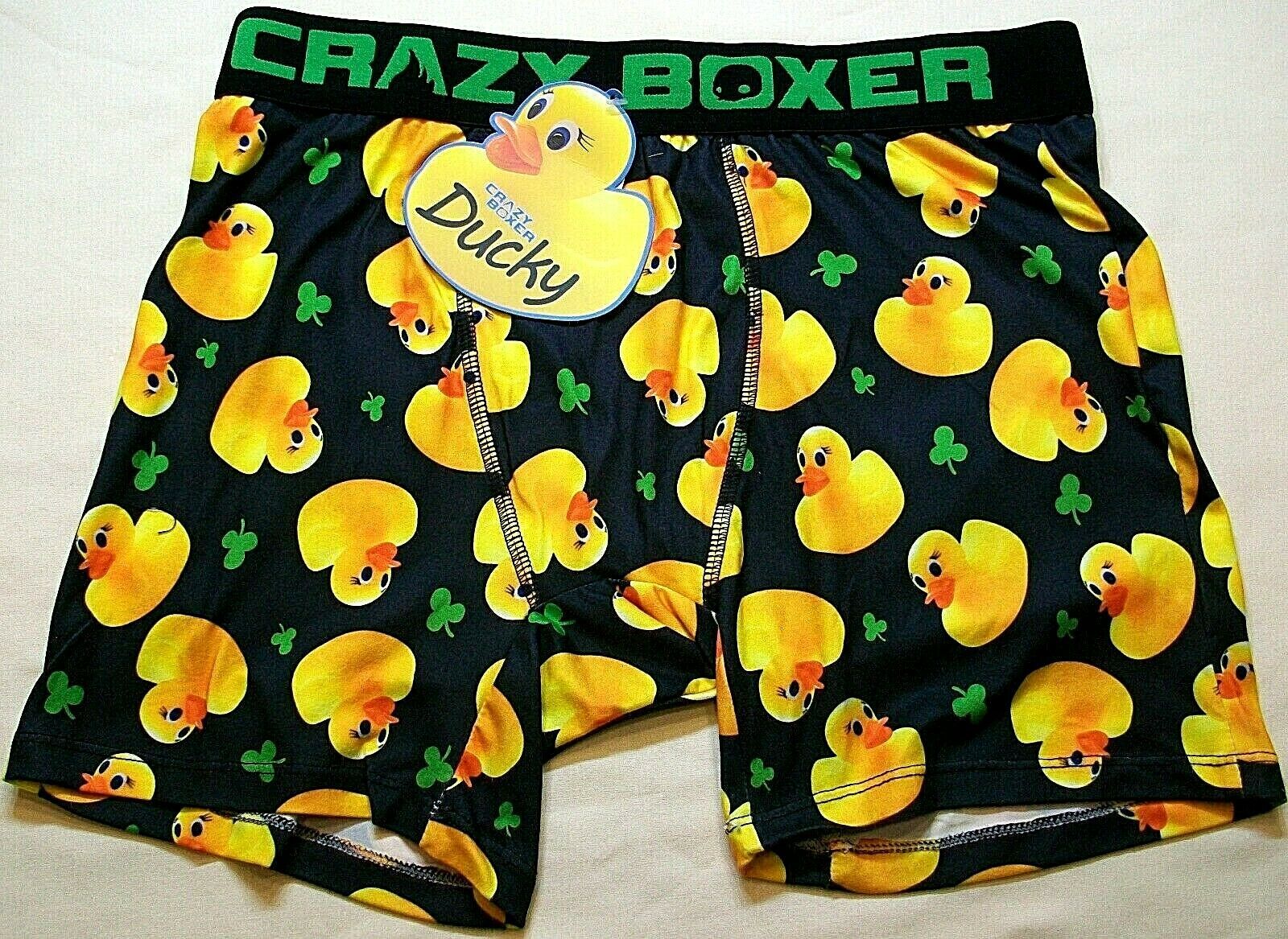 NEW CRAZY BOXER Shamrock RUBBER Lucky DUCKY Black Boxer Briefs Mens XL Underwear