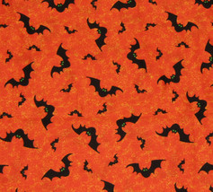 Orange Bats Cotton Fabric Material Halloween 21&quot; Long by 40&quot; High - $4.84