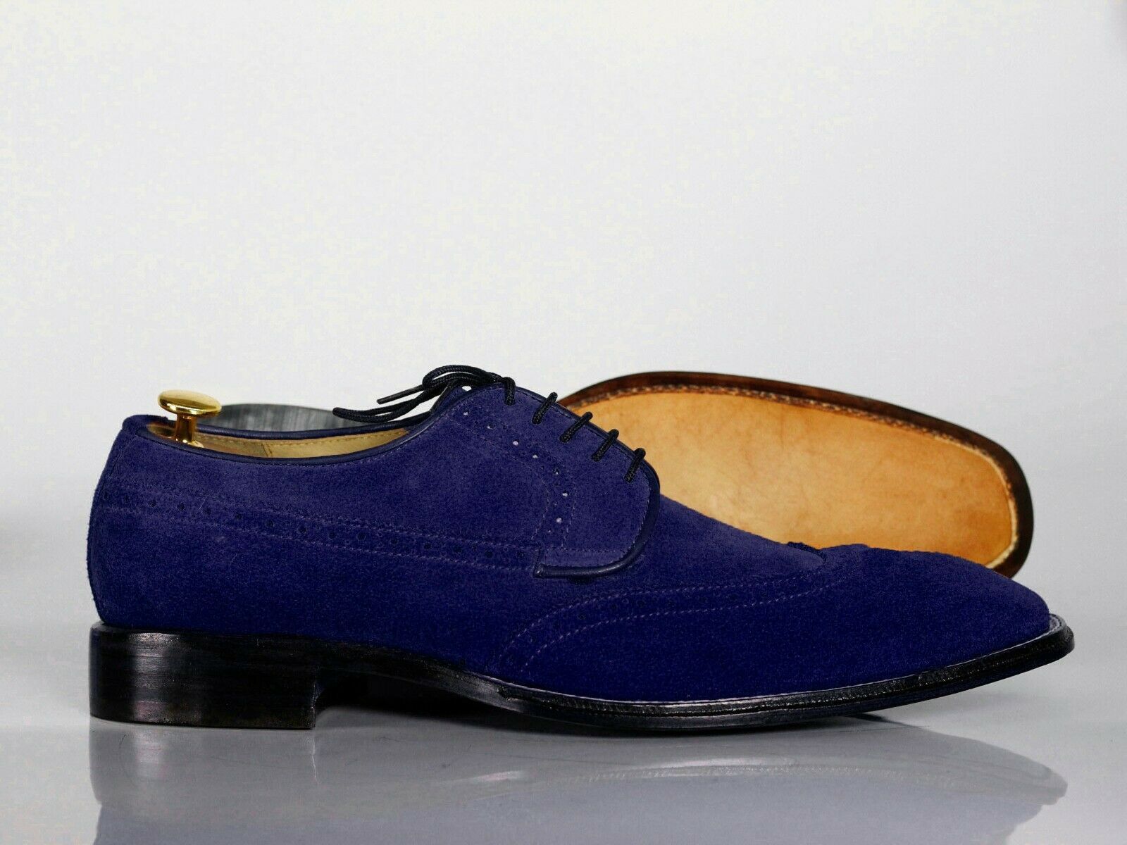 Handmade Mens Navy Blue Wing Tip Suede Formal Shoes Men Designer Dress Shoes Dress Shoes 0815