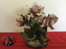 Capodimonte Porcelain Rose Flower Arrangement Decor 7&quot; - $40.00