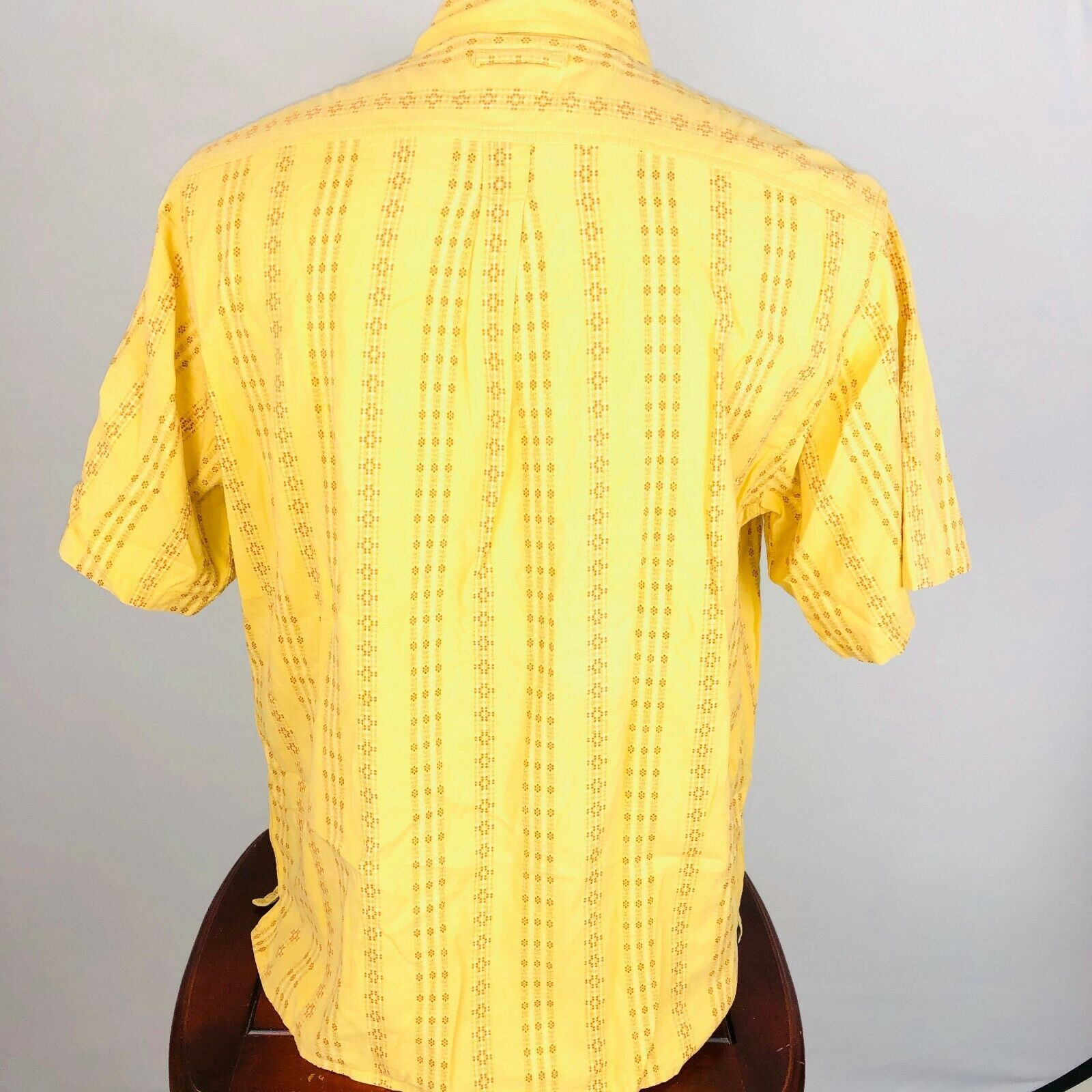 Exofficio Mens XL Mustard Yellow Patterned Short Sleeve Button Down