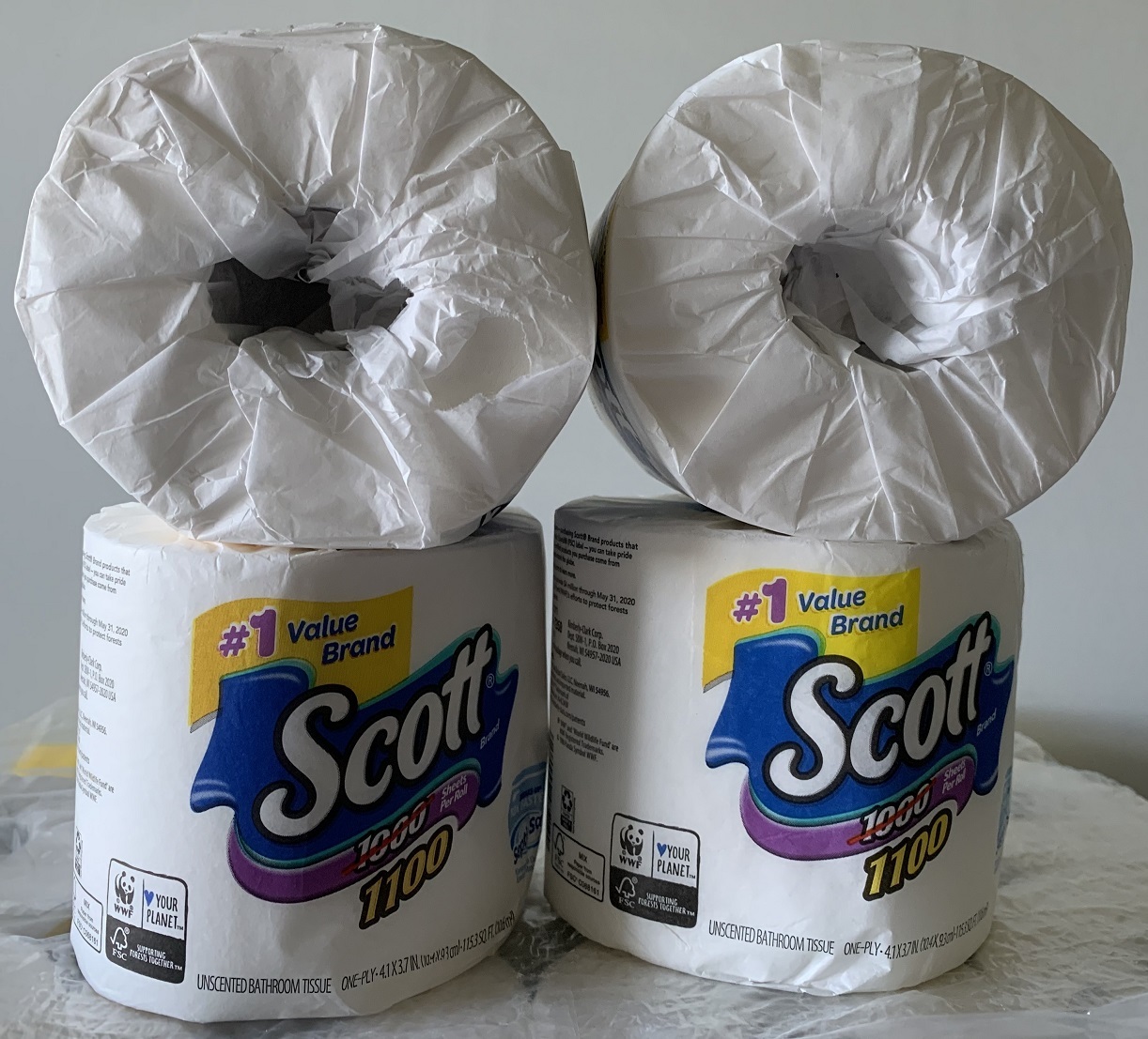 Scott 1100 Toilet Paper 4 Individually Wrapped Rolls, 1Ply 1100 Sheets