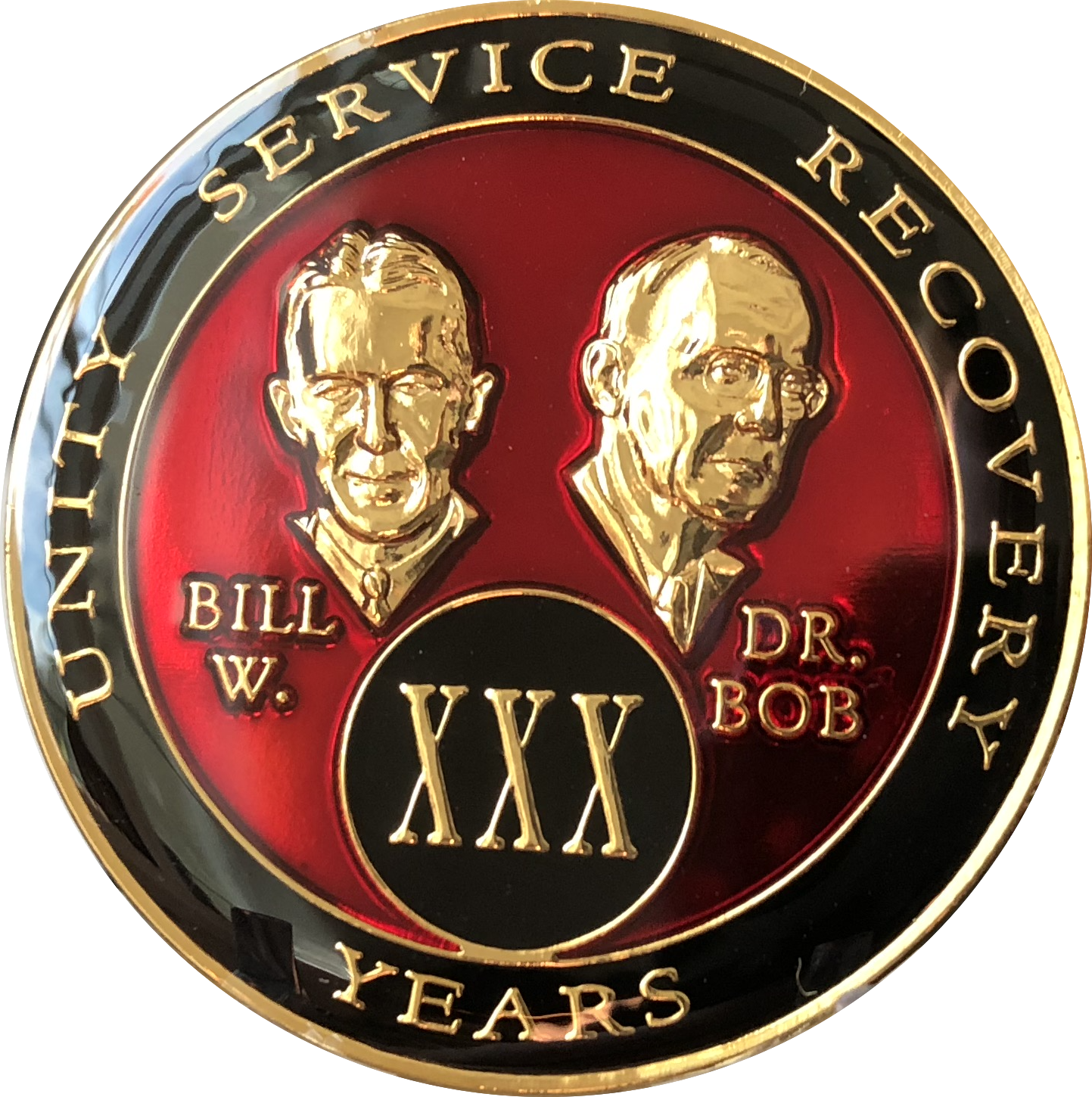 30 Year Founders AA Medallion Red Tri-Plate Sobriety Chip XXX