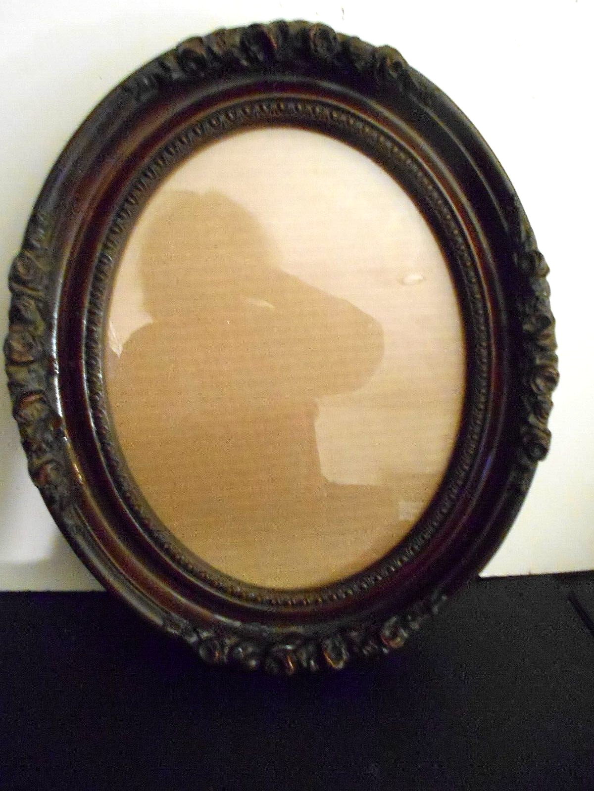 Primary image for Antique Brown Carved Roses Oval Wooden Picture Frame 15x17