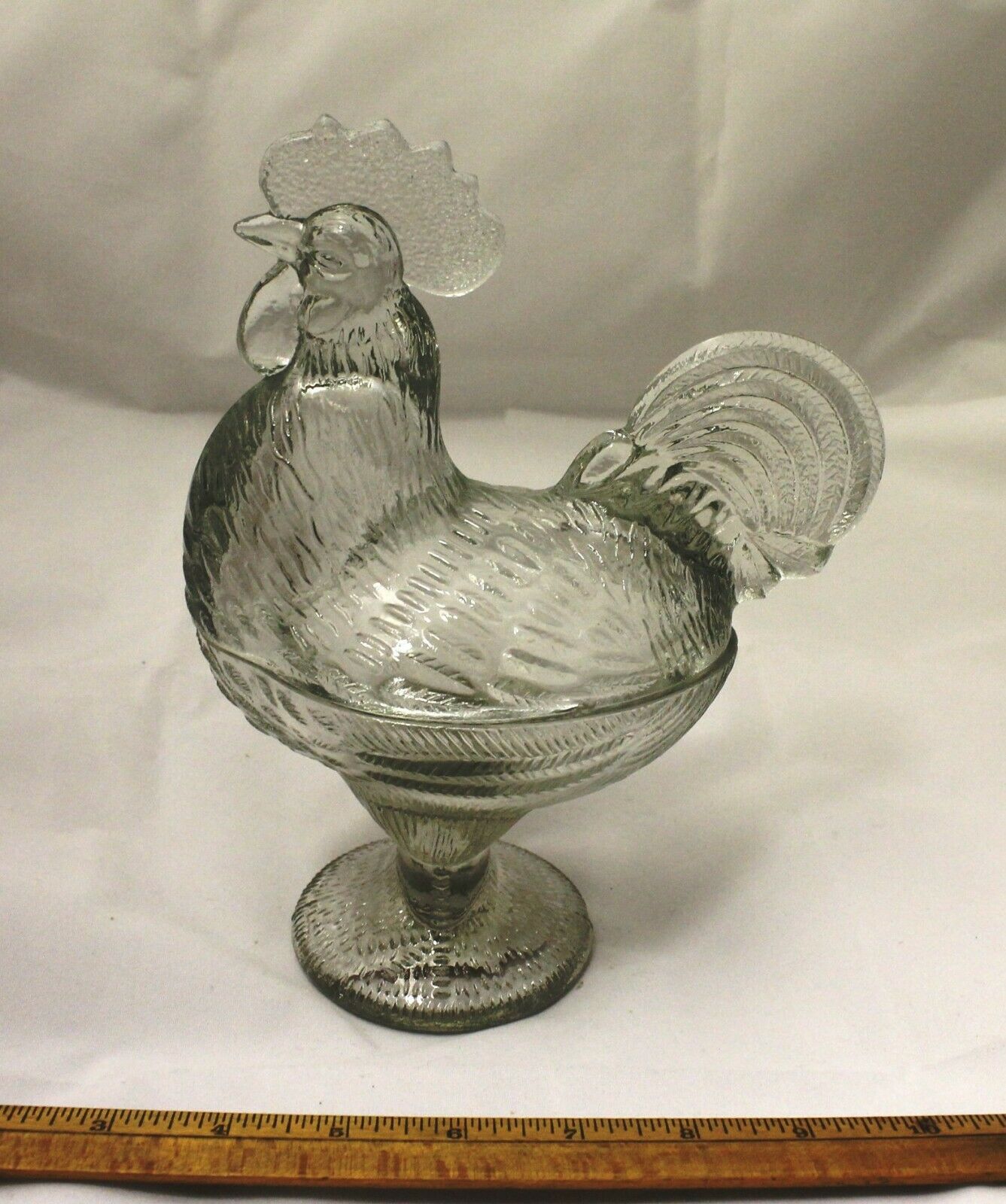 Clear Glass Rooster Covered Candy Dish Standing Chicken Retro ...