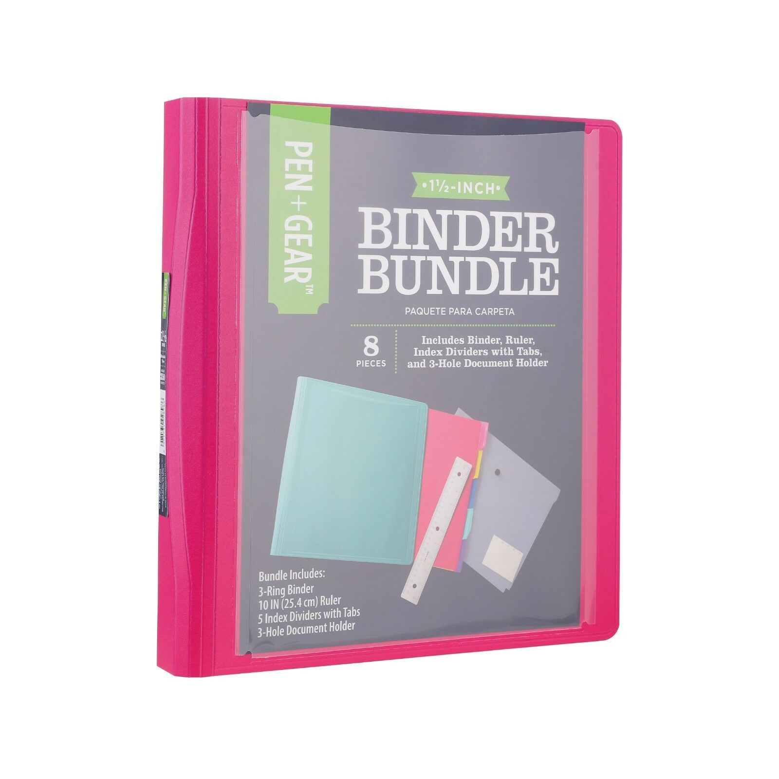 2 Pack, Pen+Gear 1 1/2" Binder Bundle, Ruler, Dividers, 3Hole Doc Holder, Pink Binders & Supplies