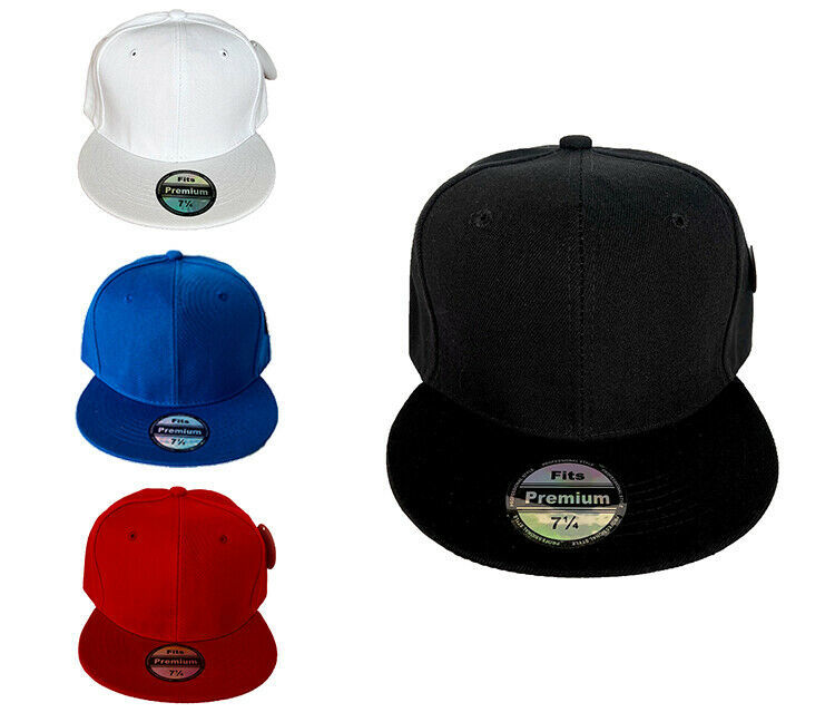 Premium Solid Plain Blank Fitted Cap Baseball Cap Hat Flat Bill Brim NEW