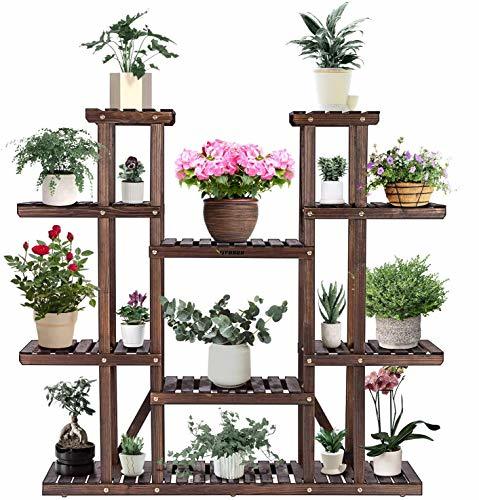 VIVOSUN 9 Tier Wooden Plant Stand Carbonized 17 Potted Flower Shelf ...