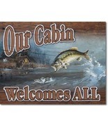 New Our Cabin Welcomes All Decorative Metal Tin Sign - $9.41