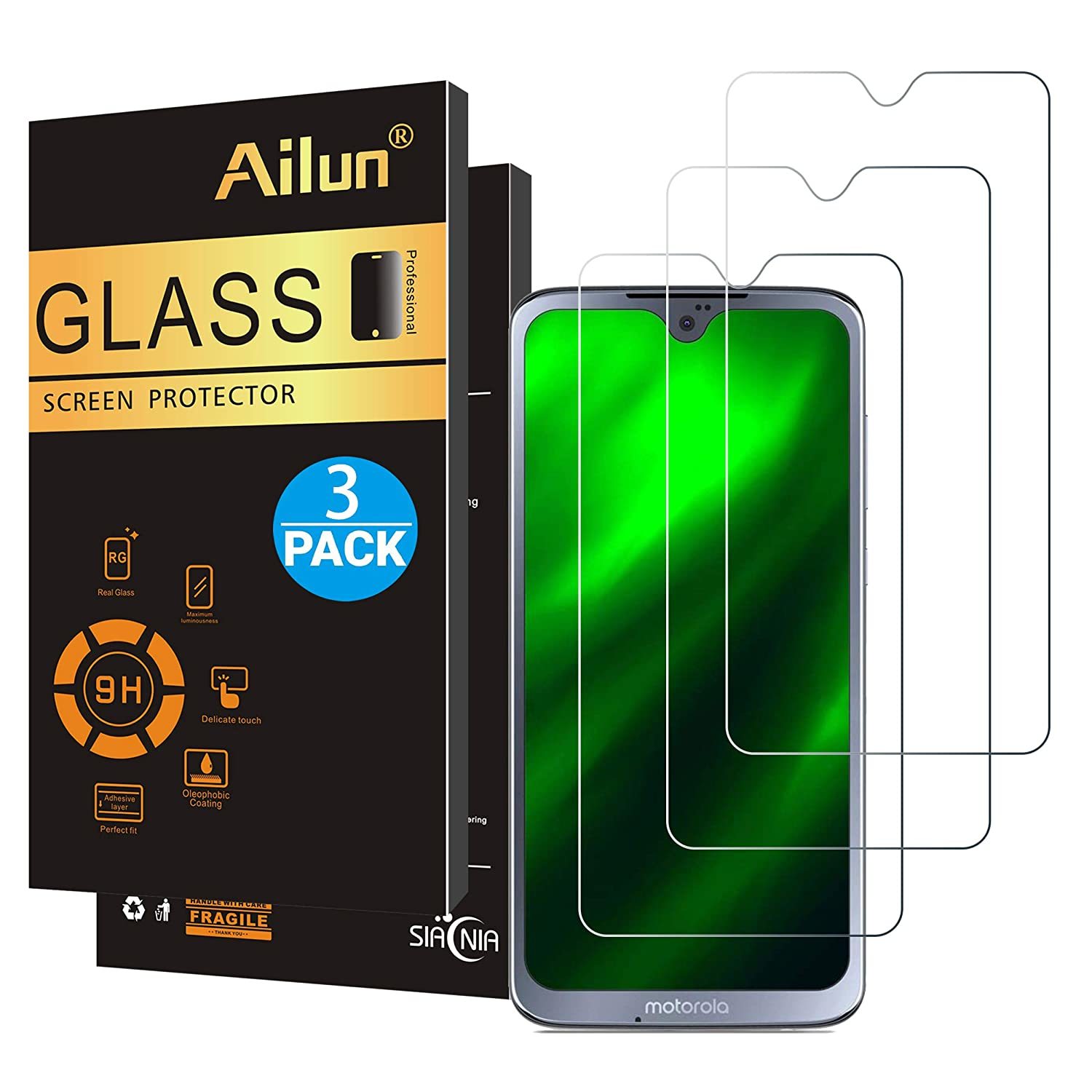 Ailun Screen Protector Compatible with Moto G7 3 Pack 9H Hardness Tempered Glass
