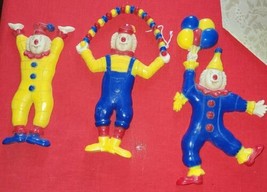 Vintage clowns wall decor hanging hard plastic set of 3 yellow blue red ... - $36.99
