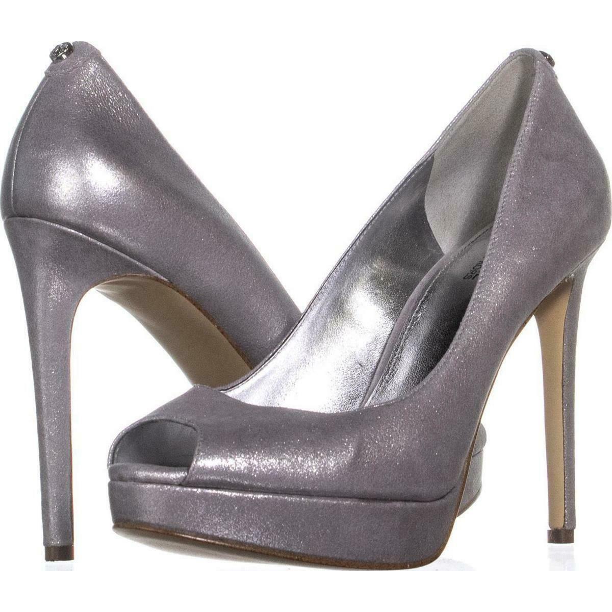 silver platform open toe heels