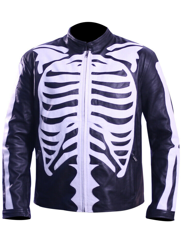 Mens Motorcycle Biker Skeleton Bones Leather Jacket Costume