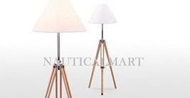 Navy Tripod Floor Lamp In Natural Wood Set of 2