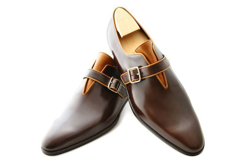New Handmade Mens brown leather monk shoes, Mens formal shoes, Men dress shoes