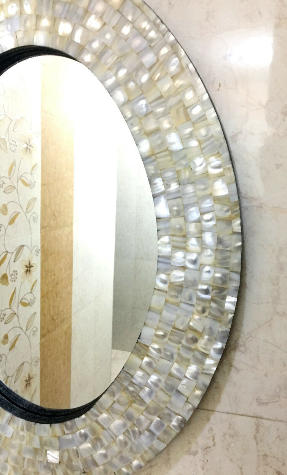Mother Of Pearl Oval Mirror Frame Handmade Round Wall Hanging Mirror