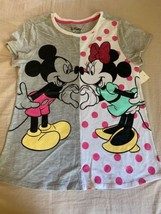 Girls Size XXL 18 Mickey & Minnie Mouse Short Sleeve Gray White Shirt Top New - $14.00