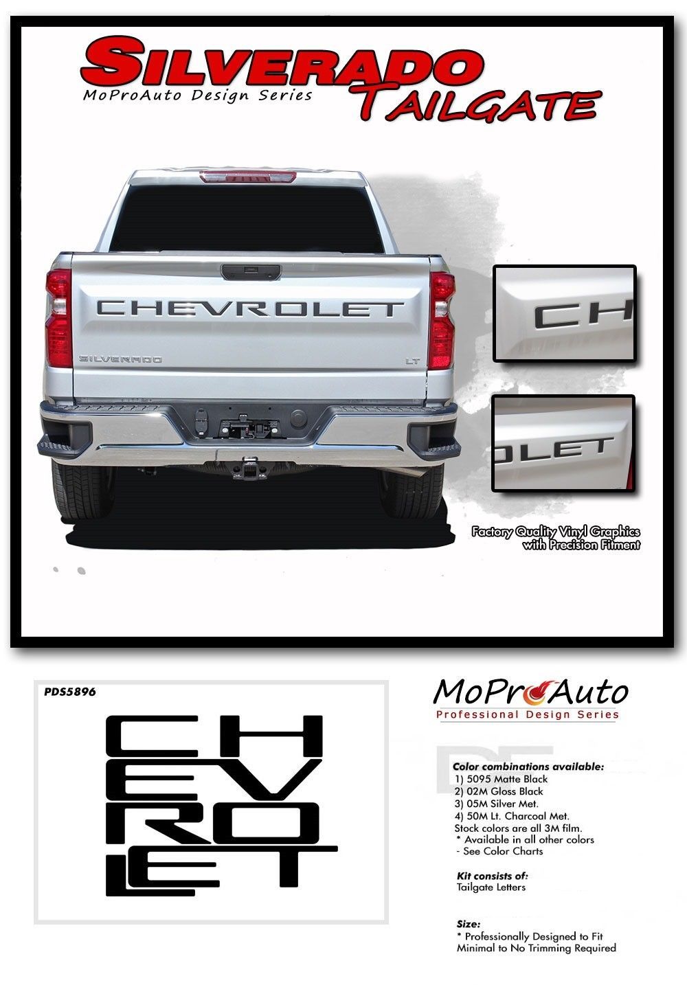 Chevy Silverado Tail Gate Decals CHEVROLET TEXT Vinyl Graphic Kit fits
