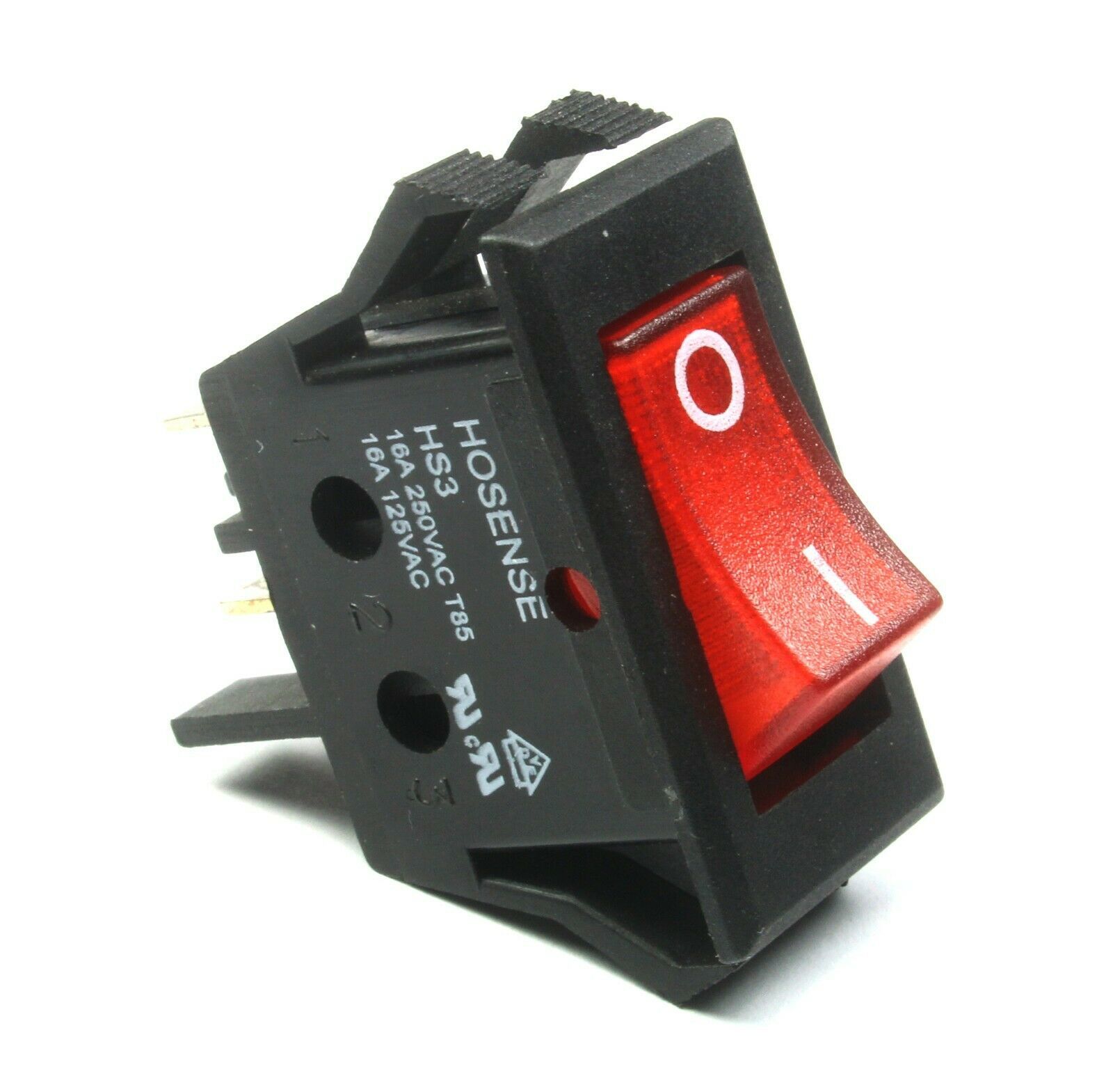 Hosense HS3 Red Rocker Switch, On/Off,  16 Amps 125/250 VAC, T85