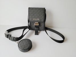 Michael Kors Cooper Slim Phone Crossbody Bag Coin Pouch MK Logo Black - $115.42