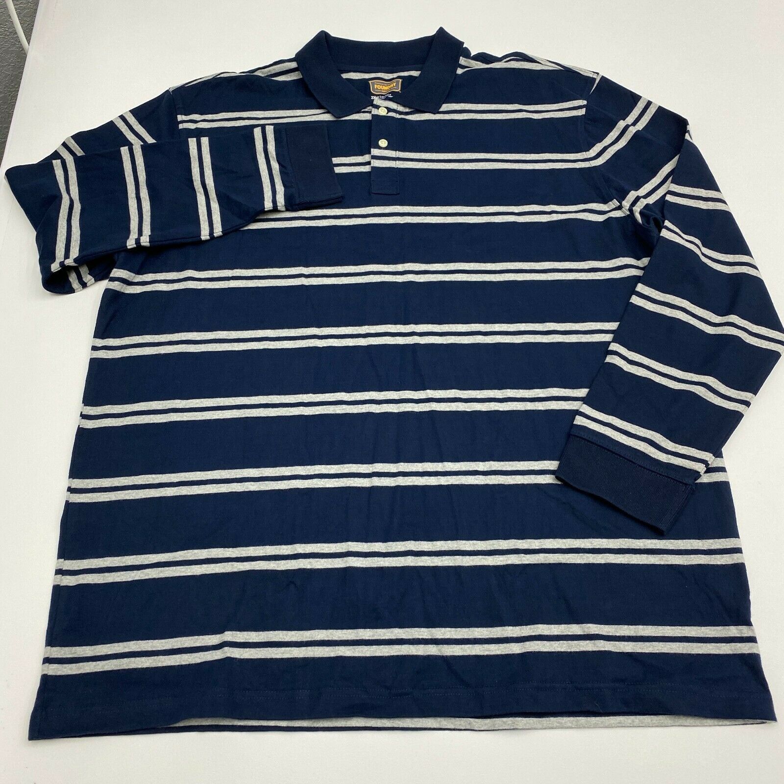 The Foundry Polo Shirt Mens XXLT Blue Stripe Long Sleeve Casual - Polos