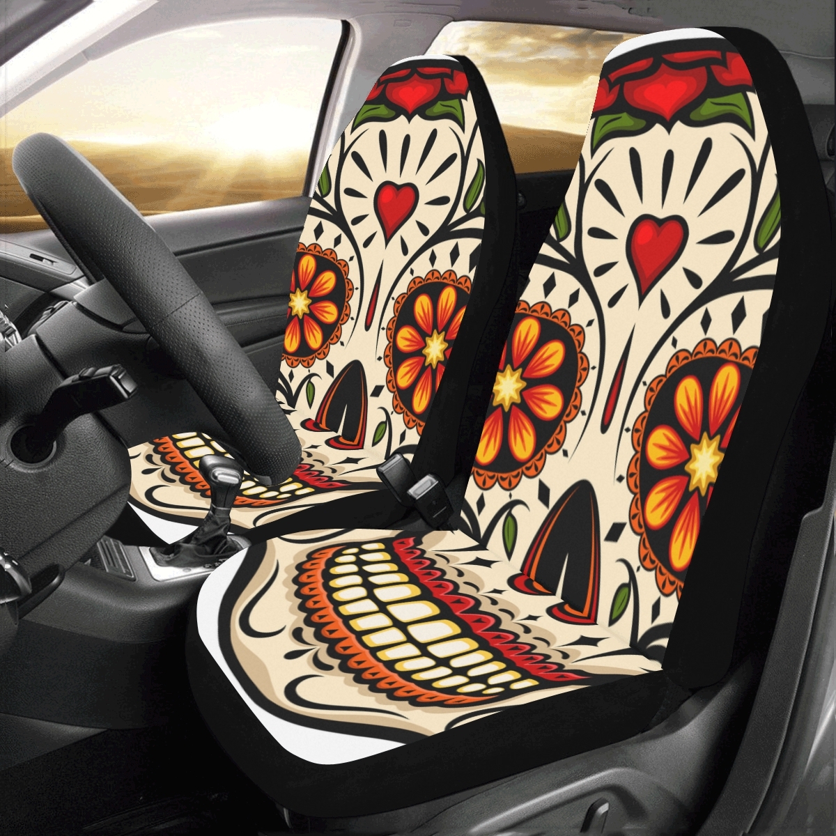 Brigh Ethnic Gothic Sugar Skull Universal Fit Auto Drive Car Seat