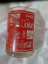  Coca-Cola Logo all over Clear Glass  Mug Cup 14oz - $4.46