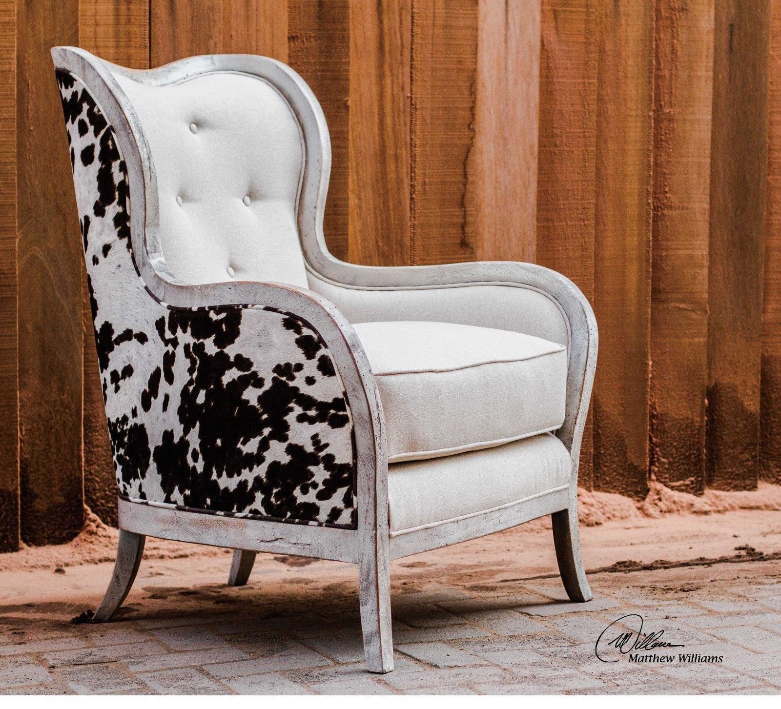 DESIGNER FARMHOUSE WESTERN COW PRINT VELVET WING HIGH BACK ACCENT CHAIR   S L1600 