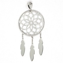 18K WHITE GOLD DREAMCATCHER PENDANT, FEATHER, MADE IN ITALY, 1.8 INCHES, 45 MM image 2