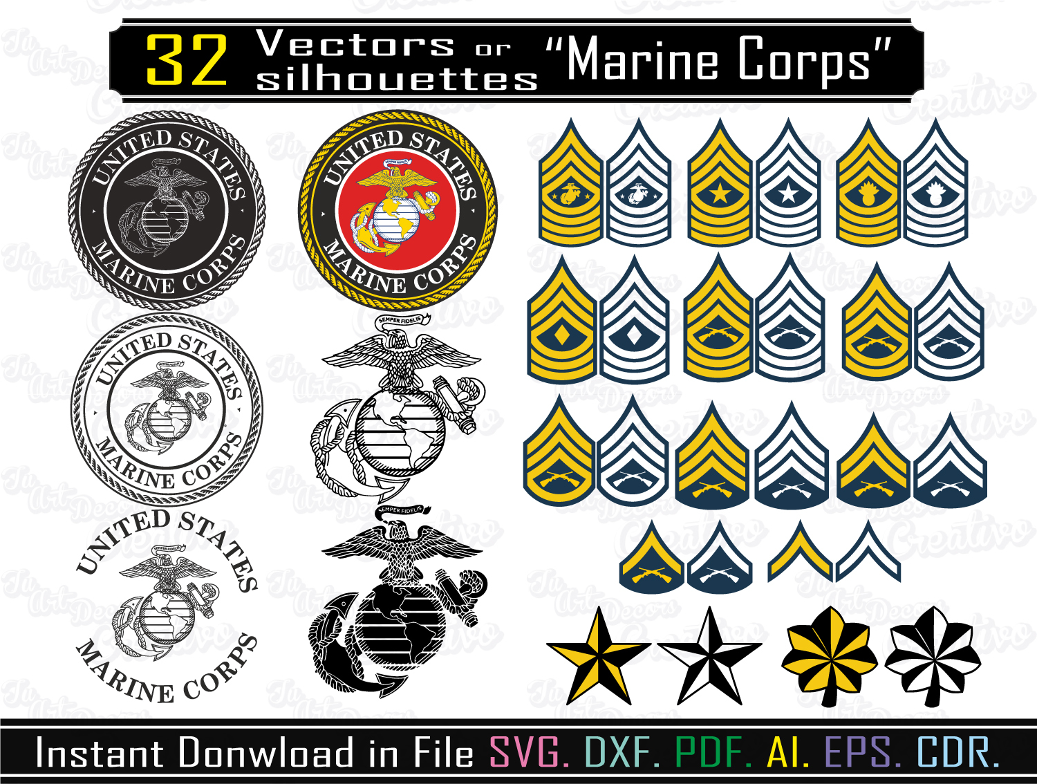 Download Marine Corps Svg, Vector for cameo or laser cuts, Emblem and Ranges Marine Corps - Digital Art