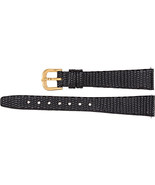 Ladies 14mm Regular Black Leather Flat Lizard Grain Watch Strap Band - $30.86