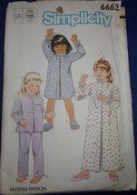 Simplicity Child’s Pajamas &amp; Nightgown Size Large #6662 - $5.99