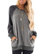Vemvan Color Block Long Sleeve Round Neck Pocket Sweatshirts Tops (Gray, S) - $14.73