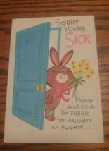 Vintage Sorry Youre Sick Gibson Get Well Card Rabbit Naughty Flighty Nightie - $9.99