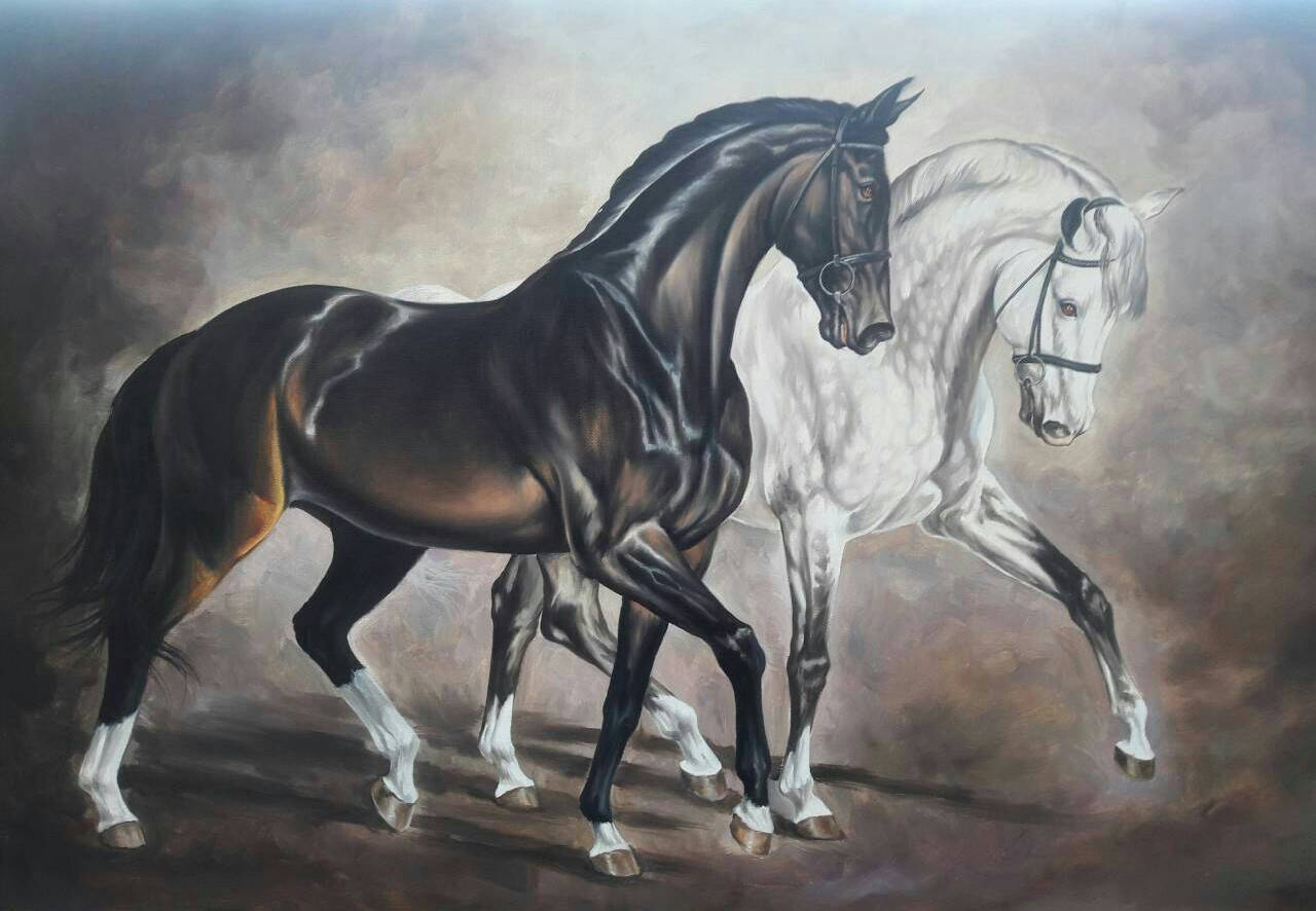 Black horse painting on canvas