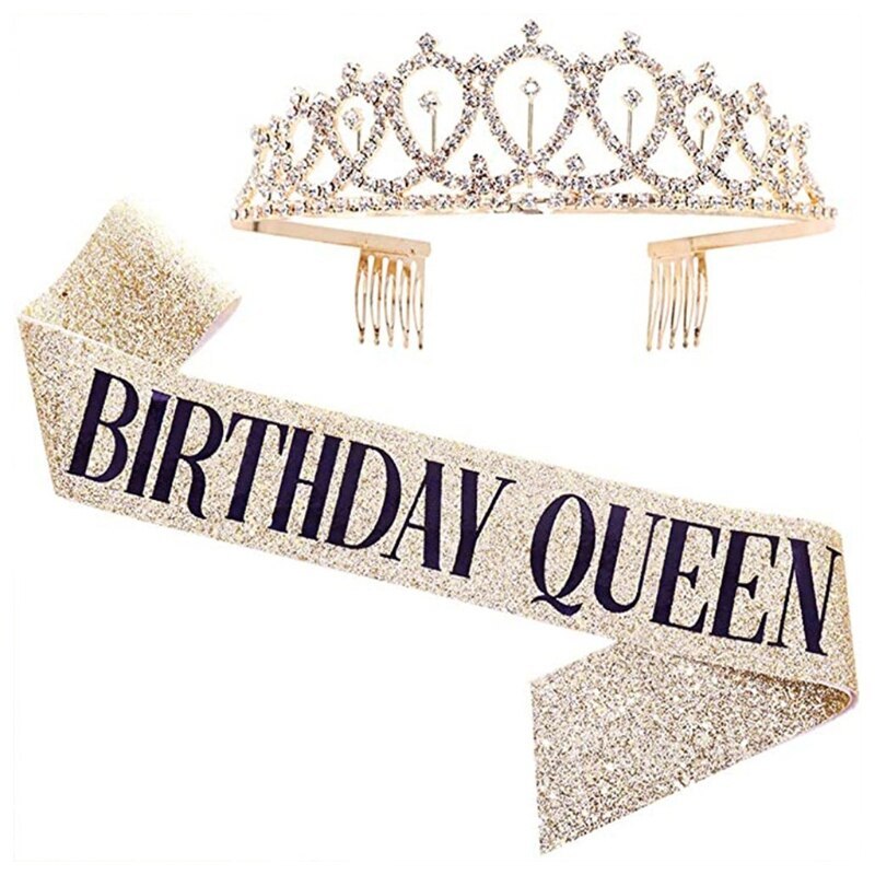 Birthday Crowns for Women, CIEHER Birthday Queen Sash & Rhinestone Tiara, Birthd