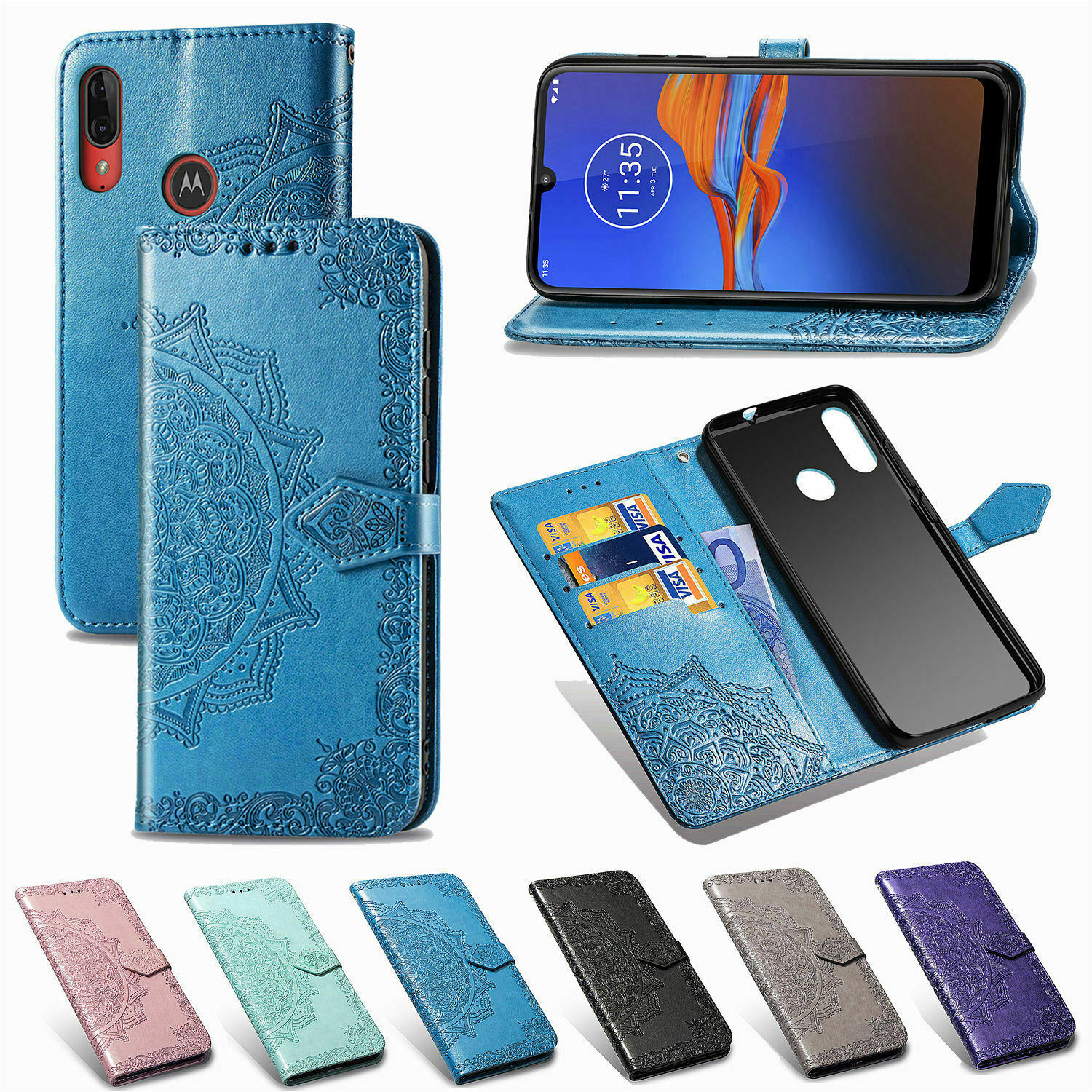 For Motorola Moto G9 Plus Play E6 G Pro G8 Power Patterned Leather Wallet Cover