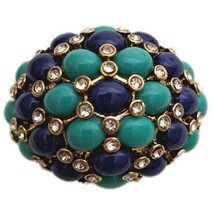 Gold Blue Turquoise & Clear Statement Ring Stella & Dot Jules Adjustable Shank  - $24.74