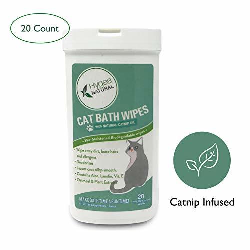 Hygea Natural Cat Bath Wipes with Catnip, Cat Wipes for Bathing Baby