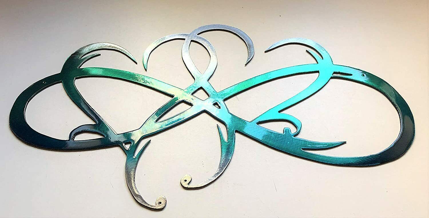 Primary image for Dual Infinity Hearts - Metal Wall Art - Teal 25" x 15"
