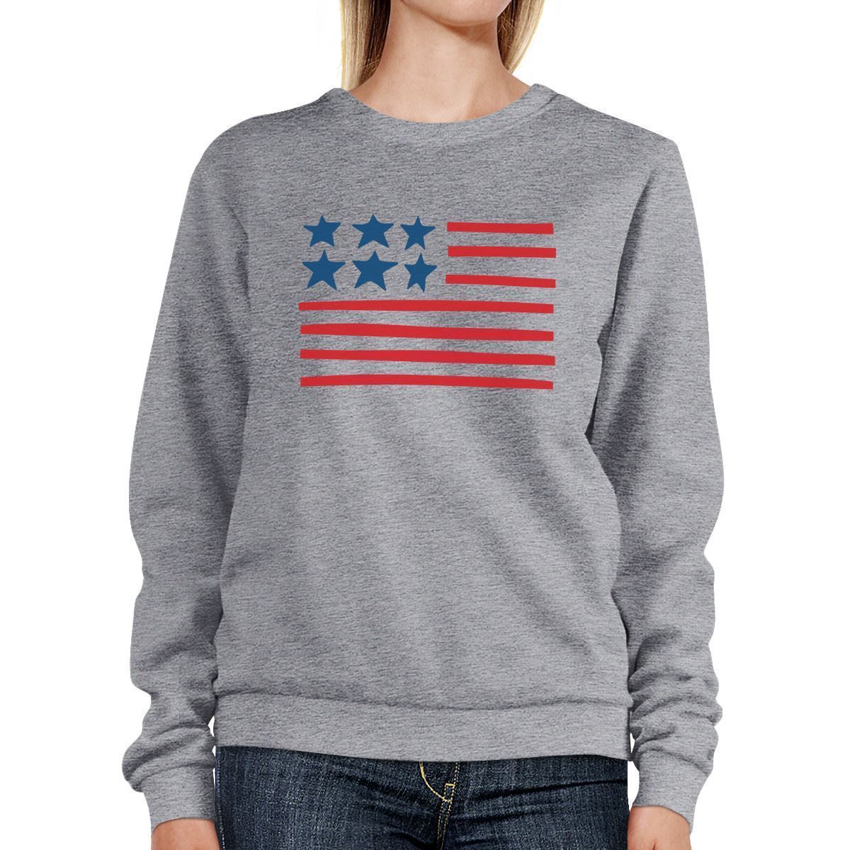 USA Flag Cute American Flag Design Sweatshirt Unisex Grey Fleece - Sweaters