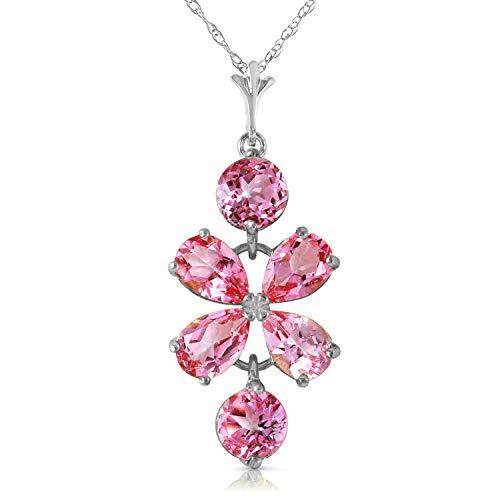 Galaxy Gold GG 14k14 White Gold Round & Pear-shaped Pink Topaz Drop Pendant Nec