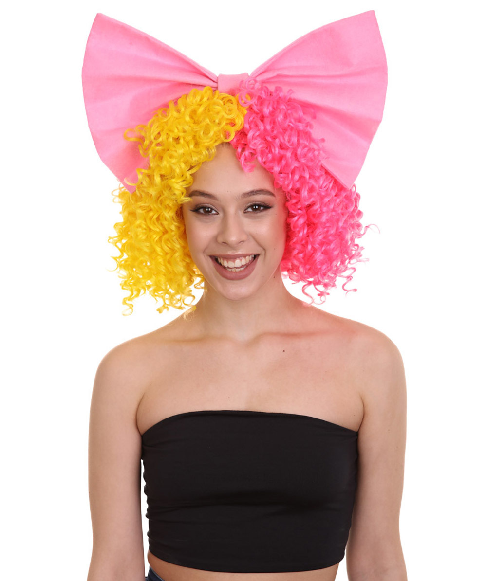 Australian Singer Curly Womens Wig with Pink Bow | Thursday Multi Color ...